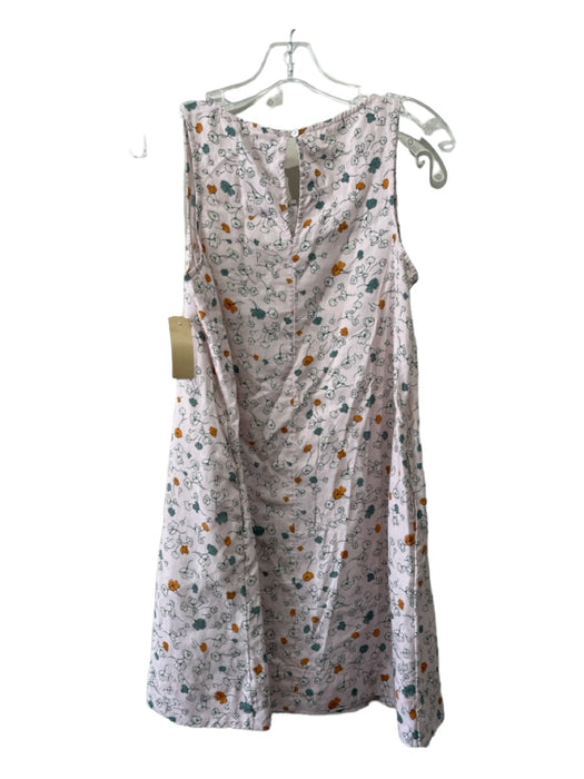 Cynthia Rowley Size XS Pink & Multi Linen Keyhole Back Floral Round Neck Dress Pink & Multi / XS