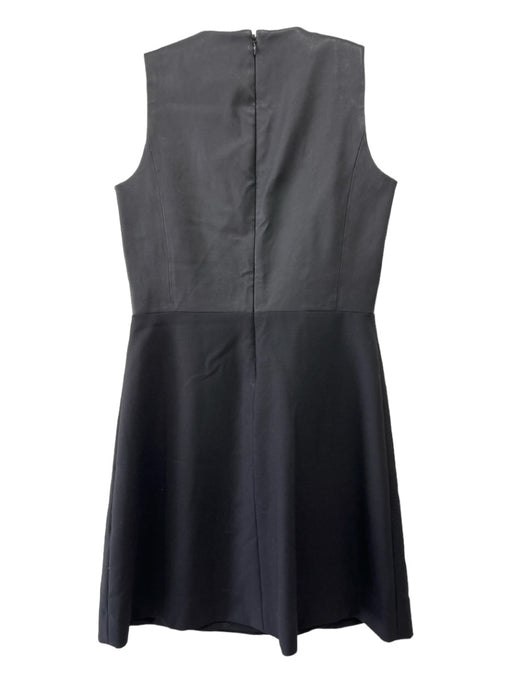 Theory Size 6 Black Leather Wool & Viscose Fabric Block V Neck Sleeveless Dress Black / 6