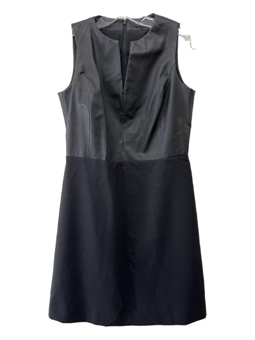 Theory Size 6 Black Leather Wool & Viscose Fabric Block V Neck Sleeveless Dress Black / 6