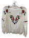Tory Burch Size 0 White & Red Cotton V Neck Floral Embroidery Long Sleeve Top White & Red / 0