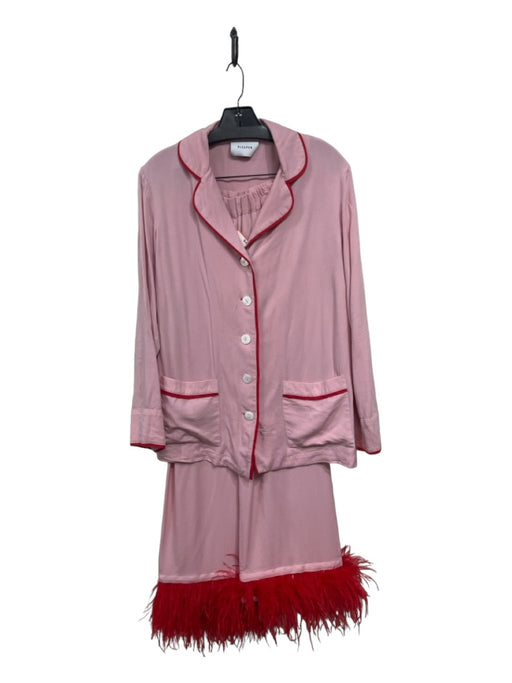 Sleeper Size Small Pink & Red Viscose Ostrich Feathers Contrast Piping Pajamas Pink & Red / Small