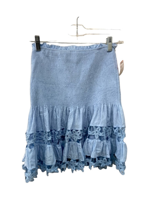 Fabrik Size Small Light Blue Cotton Smocked Crochet Lace Swiss Dot Skirt Light Blue / Small