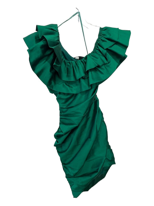 Jay Godfrey Size 0 Green Polyester Off Shoulder Ruffle Detail Ruched Dress Green / 0