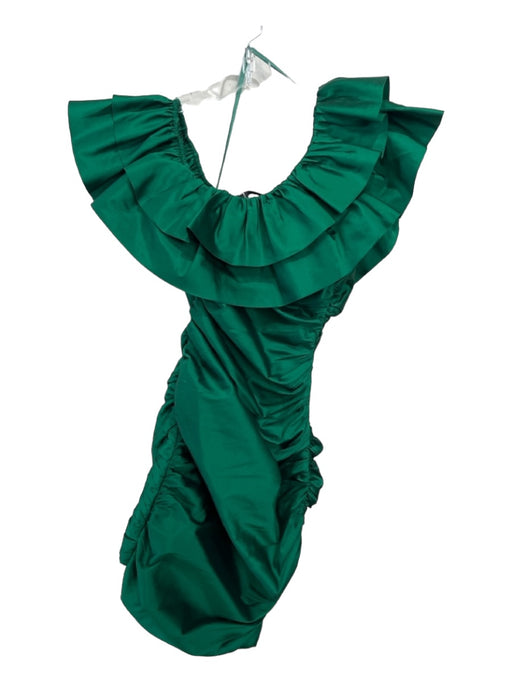 Jay Godfrey Size 0 Green Polyester Off Shoulder Ruffle Detail Ruched Dress Green / 0