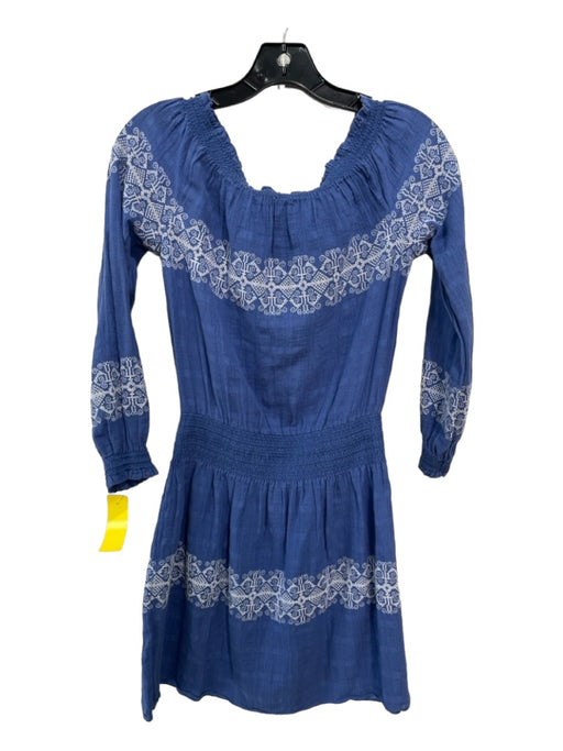 Tory Burch Size Small Blue & White Cotton Off Shoulder Embroidered Dress Blue & White / Small