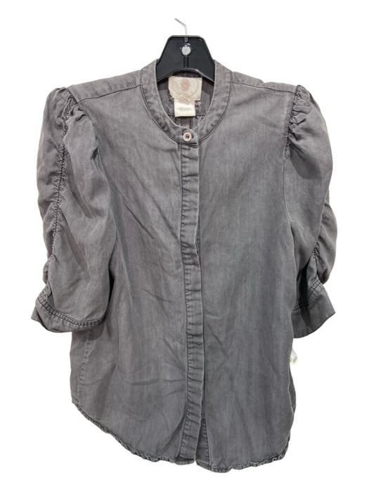 Muche et Muchette Size S/M Gray Tencel 3/4 Sleeve Button Front Ruffle Skirt Set Gray / S/M