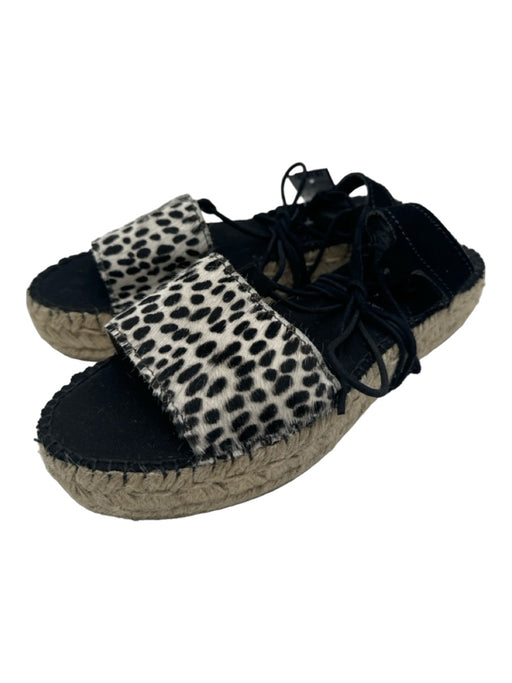 Ramoncinas Shoe Size 38 Black & White Leather Espadrille Spotted Wrap Sandals Black & White / 38