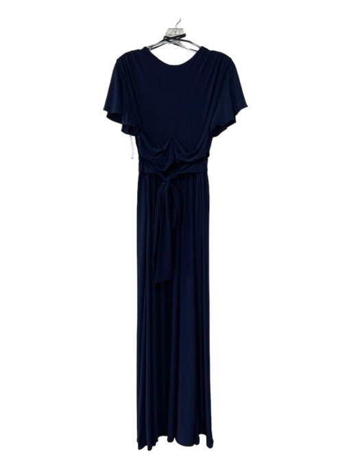 BHLDN Size 2 Navy Blue Polyester Tank Flutter Sleeve V Neck Maxi Gown Navy Blue / 2