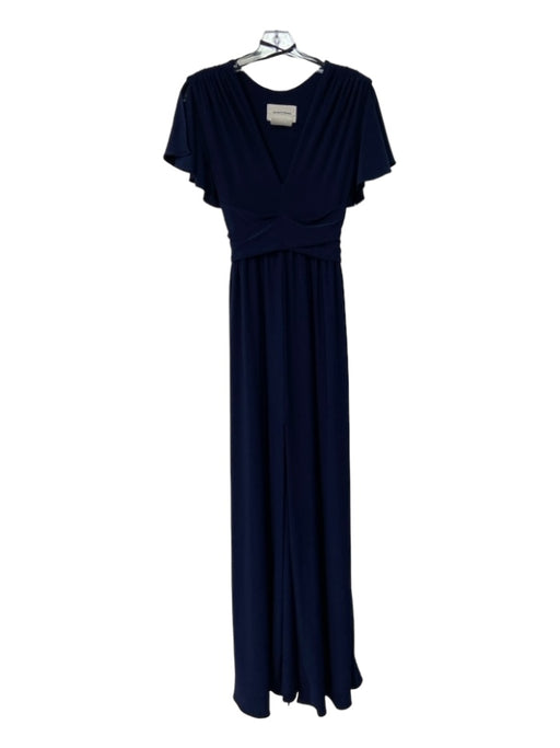 BHLDN Size 2 Navy Blue Polyester Tank Flutter Sleeve V Neck Maxi Gown Navy Blue / 2