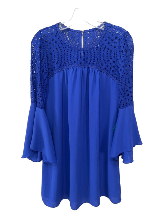 Lilly Pulitzer Size 4 Blue Polyester Lace Neck Trumpet Sleeve Keyhole Back Dress Blue / 4