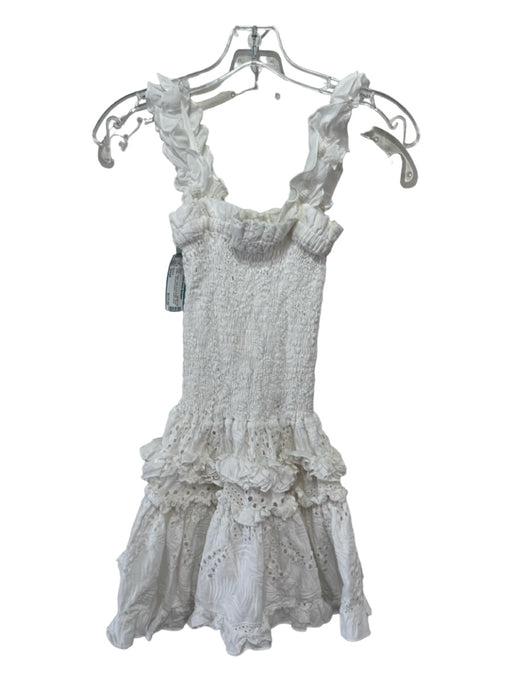 Waimari Size Small White Cotton Tank Eyelet Detail Tiered Ruffles Dress White / Small