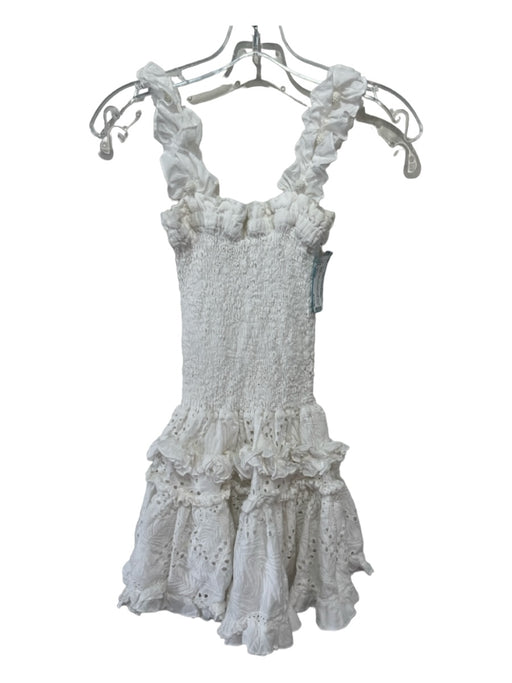 Waimari Size Small White Cotton Tank Eyelet Detail Tiered Ruffles Dress White / Small