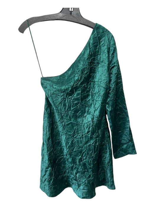 Third Form Size 4 Emerald Green Acetate Crinkle One Shoulder Long Sleeve Dress Emerald Green / 4