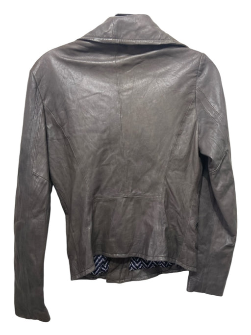 Donna-di-Eleganza Size 42 Pewter Gray Leather Zipper Moto Long Sleeve Jacket Pewter Gray / 42