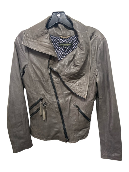 Donna-di-Eleganza Size 42 Pewter Gray Leather Zipper Moto Long Sleeve Jacket Pewter Gray / 42