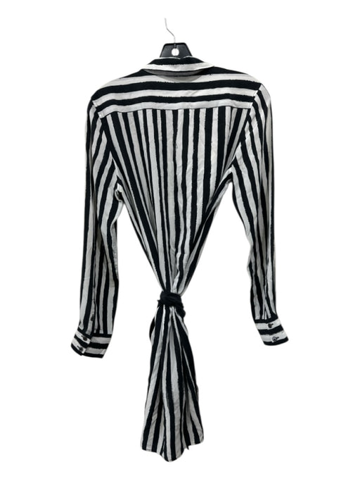 Equipment Size S/P Black & White Silk Long Sleeve Vertical Stripes Sash Dress Black & White / S/P