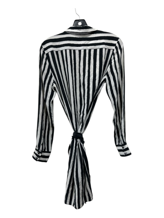 Equipment Size S/P Black & White Silk Long Sleeve Vertical Stripes Sash Dress Black & White / S/P