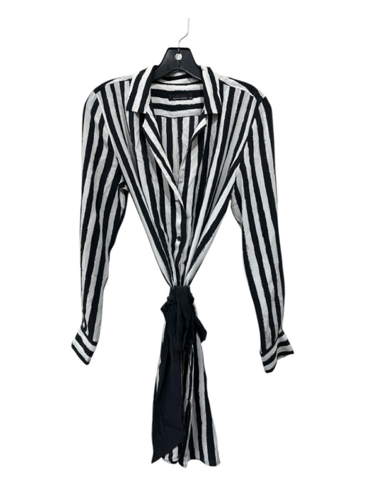 Equipment Size S/P Black & White Silk Long Sleeve Vertical Stripes Sash Dress Black & White / S/P
