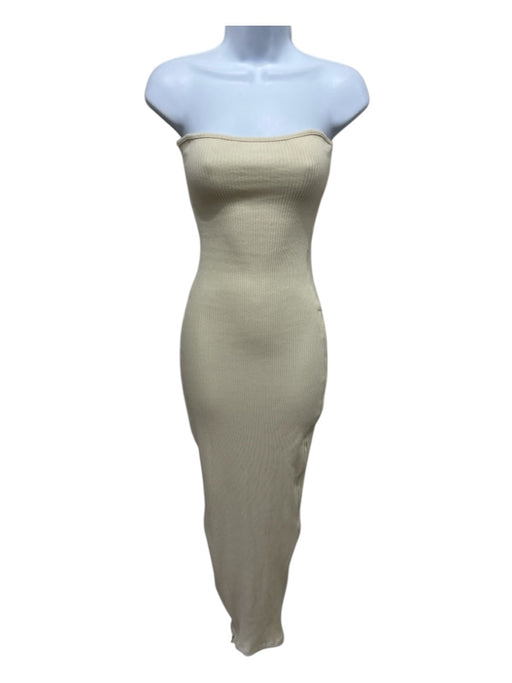 Czari Size S Beige Cotton Ribbed Sleeveless Zip Detail Dress Beige / S