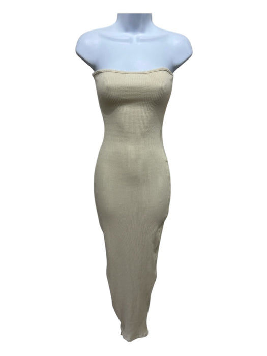 Czari Size S Beige Cotton Ribbed Sleeveless Zip Detail Dress Beige / S