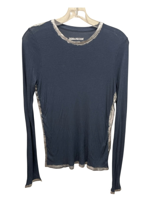 Zadig & Voltaire Size S Blue & Silver Modal Metallic Knit Long Sleeve Top Blue & Silver / S