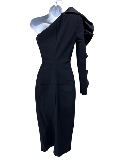 Greta Constantine Size XS Black Silk & Wool One Shoulder Ruffle Hem Midi Dress Black / XS