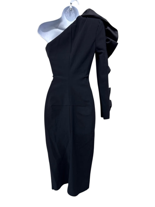 Greta Constantine Size XS Black Silk & Wool One Shoulder Ruffle Hem Midi Dress Black / XS