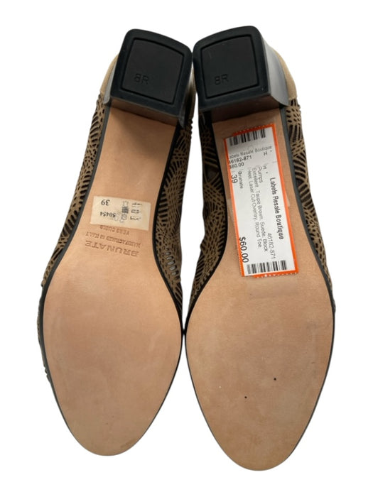 Brunate Shoe Size 39 Taupe Brown Suede Block Heel Laser Cut Overlay Pumps Taupe Brown / 39
