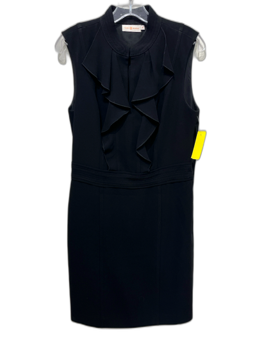 Tory Burch Size 10 Black Triacetate Blend Sleeveless Ruffle Detail Dress Black / 10