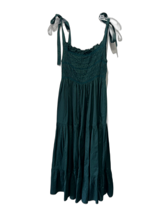 Cynthia Rowley Size S Dark Green Tie Shoulder Smocked Bodice Square Neck Dress Dark Green / S