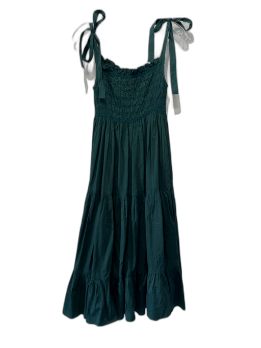 Cynthia Rowley Size S Dark Green Tie Shoulder Smocked Bodice Square Neck Dress Dark Green / S
