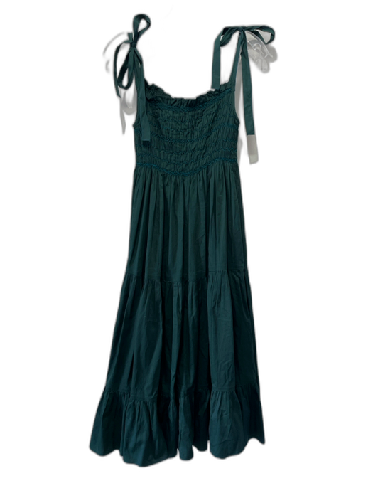 Cynthia Rowley Size S Dark Green Tie Shoulder Smocked Bodice Square Neck Dress Dark Green / S
