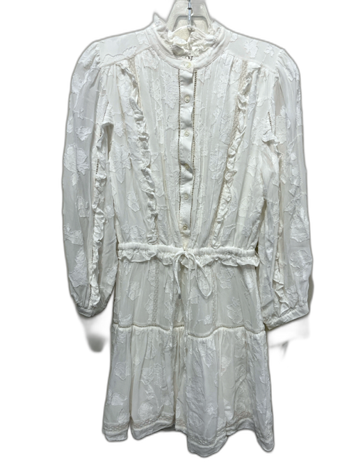 Joie Size S White Viscose Blend Drawstring Waist Long Sleeve 1/2 Button Dress White / S