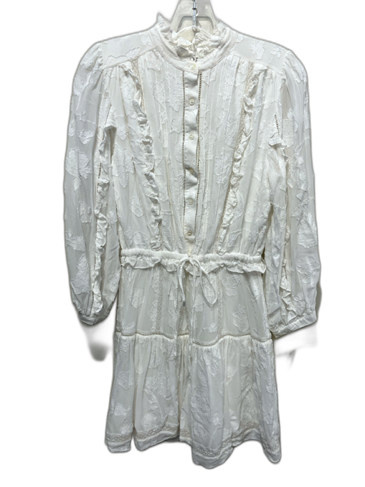 Joie Size S White Viscose Blend Drawstring Waist Long Sleeve 1/2 Button Dress White / S