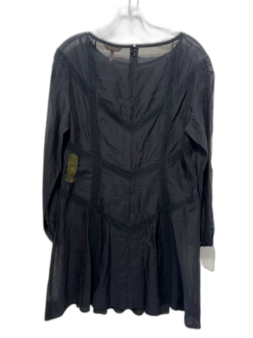 Rebecca Taylor Size M Black Cotton Blend Long Sleeve Wide Neck Zip Back Dress Black / M