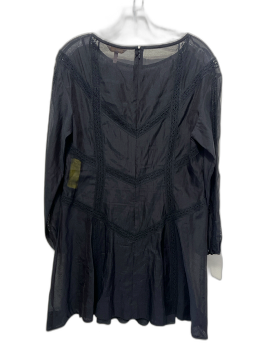 Rebecca Taylor Size M Black Cotton Blend Long Sleeve Wide Neck Zip Back Dress Black / M