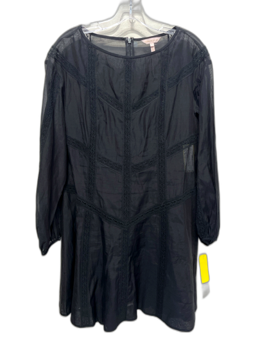 Rebecca Taylor Size M Black Cotton Blend Long Sleeve Wide Neck Zip Back Dress Black / M
