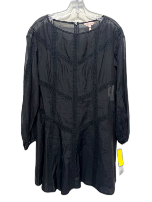 Rebecca Taylor Size M Black Cotton Blend Long Sleeve Wide Neck Zip Back Dress Black / M