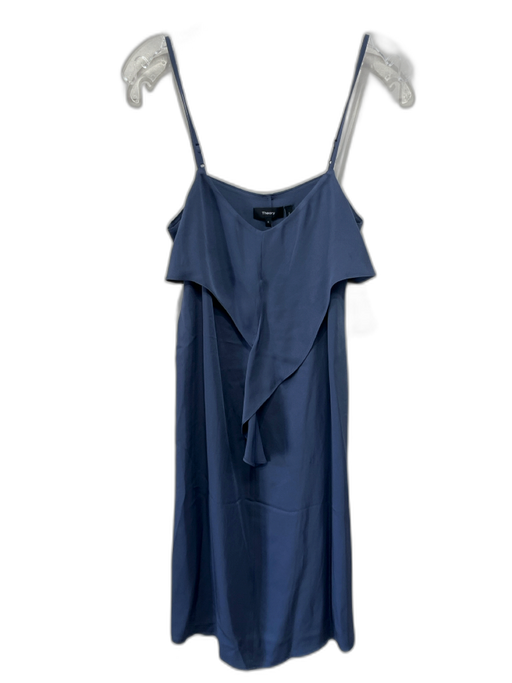 Theory Size 8 Blue Silk Straps V Neck Ruffle Detail Mini Dress Blue / 8