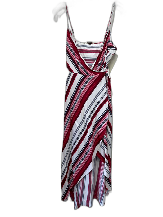 Tucker Size S White, Red & Blue Rayon Blend Wrap Striped V Neck Midi Dress White, Red & Blue / S