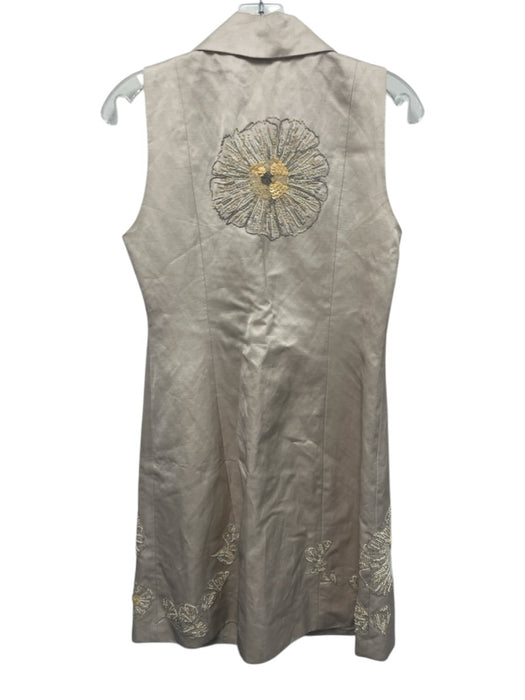 Biya Size S Beige Rayon & Linen Beaded Sleeveless Collared Button Front Dress Beige / S