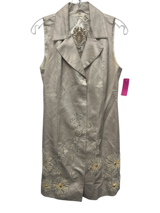 Biya Size S Beige Rayon & Linen Beaded Sleeveless Collared Button Front Dress Beige / S