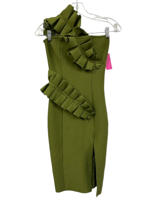Size S Green One Shoulder Sleeveless Ruffle Detail Bodycon Dress Green / S