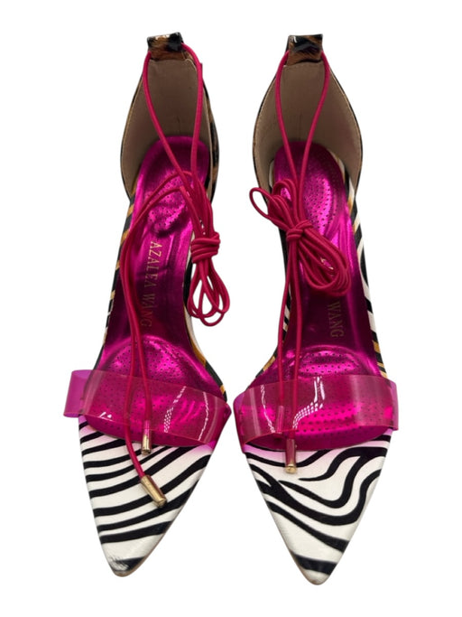 AZALEA WANG Shoe Size 7.5 Black & White Leather strap Tie Straps Sandals Black & White / 7.5