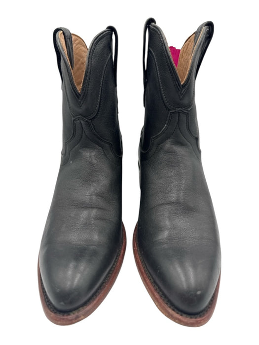 Tecovas Shoe Size 8.5 Black Leather Pull Tabs Stacked Block Heel Western Booties Black / 8.5