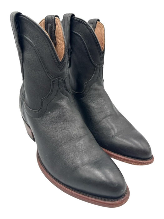 Tecovas Shoe Size 8.5 Black Leather Pull Tabs Stacked Block Heel Western Booties Black / 8.5