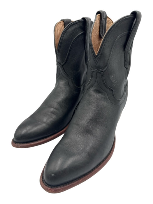 Tecovas Shoe Size 8.5 Black Leather Pull Tabs Stacked Block Heel Western Booties Black / 8.5