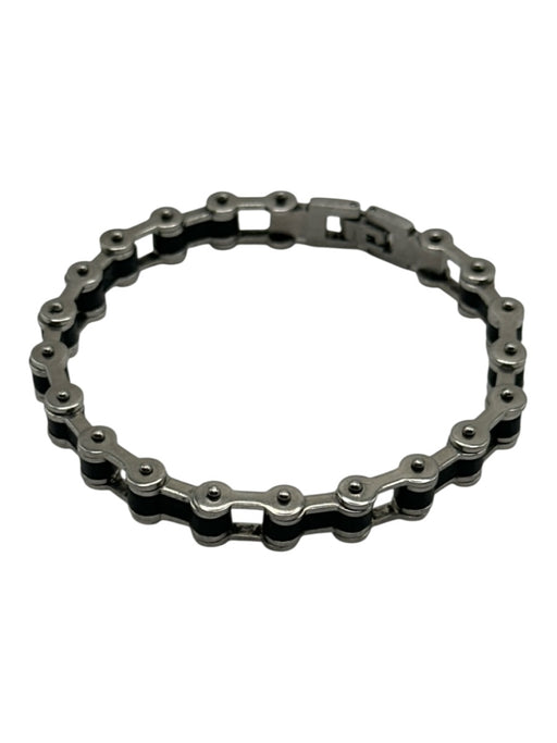 Silver & Black Metallic Stainless Steel Bike Chain Bracelet Silver & Black