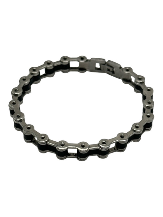 Silver & Black Metallic Stainless Steel Bike Chain Bracelet Silver & Black
