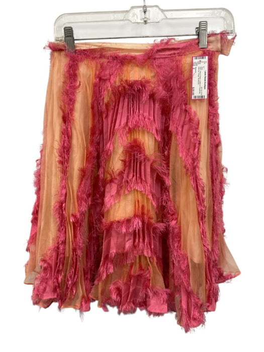 Bensoni Size 2 Pink & Peach Cotton & Polyamide Side Zip Fringe Skirt Pink & Peach / 2